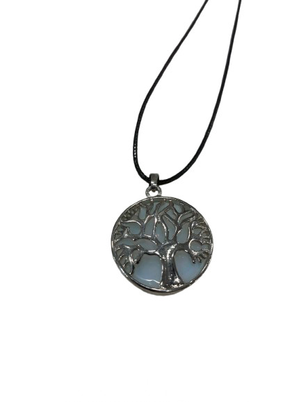 Tree of Life Pendant with Opal style stone on black cord