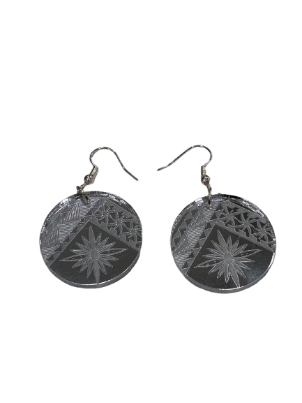 Round silver mirror colour earrings with malu tattoo design