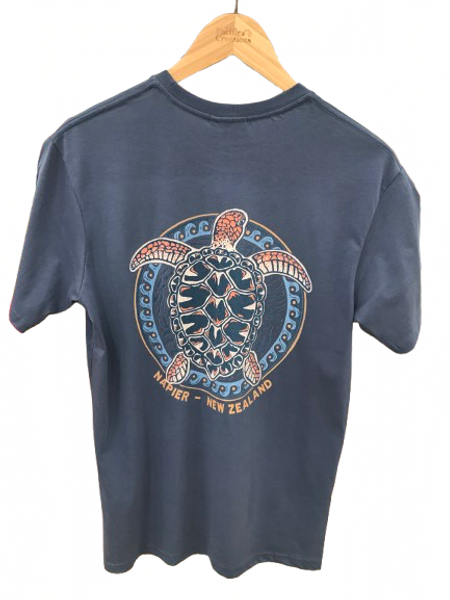 Blue grey Napier NZ souvenir T-shirt with turtle and waves