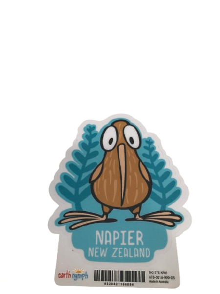 Napier New Zealand sticker - cartoon kiwi on blue background