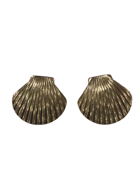 Large gold colour shell shaped earrings on studs