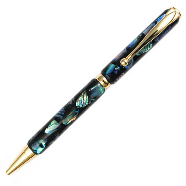 NZ paua shell slimline pen with gold colour detail
