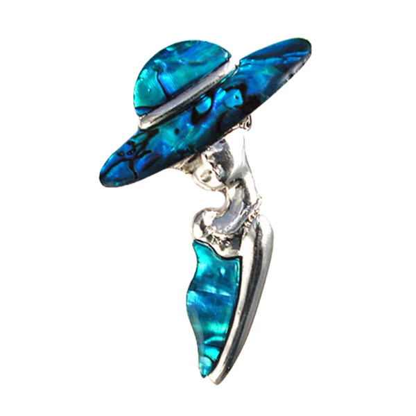 NZ paua shell brooch with Hepburn style lady