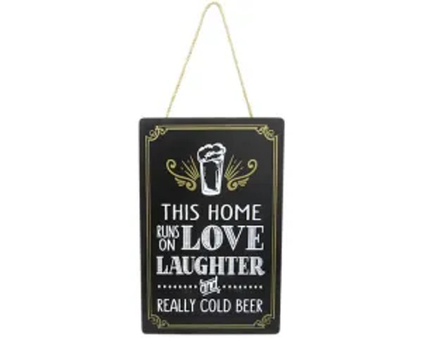This Home Runs On Love, Laughter And Beer Hanging Sign