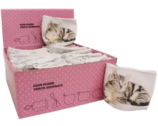 Coin Purse with Cat - zip up top 12cm x 9cm (price per each)