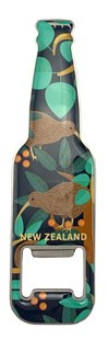 NZ kiwi magnetic bottle opener with teal and green leaf design