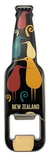Black NZ retro kiwi magnetic bottle opener with colourful design