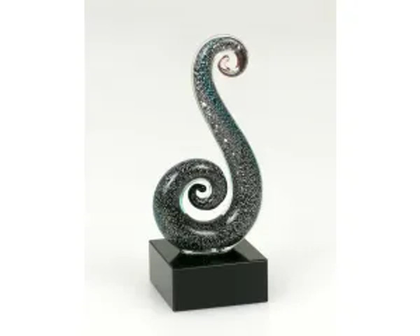 11CM Glass Koru Fern Frond- Black With Paua look