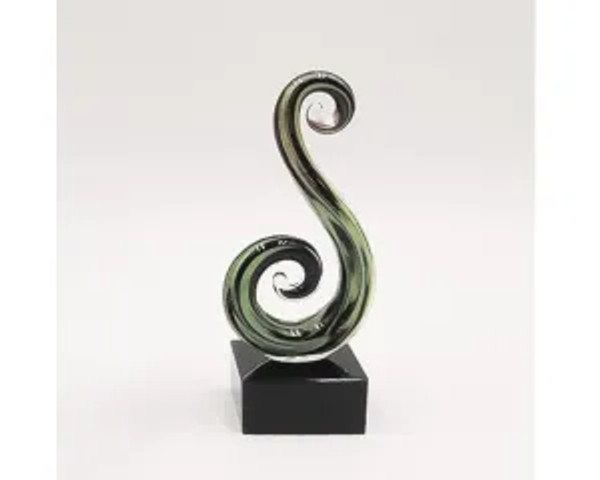 11CM Glass Koru Fern Frond- Black And Green With Paua Look