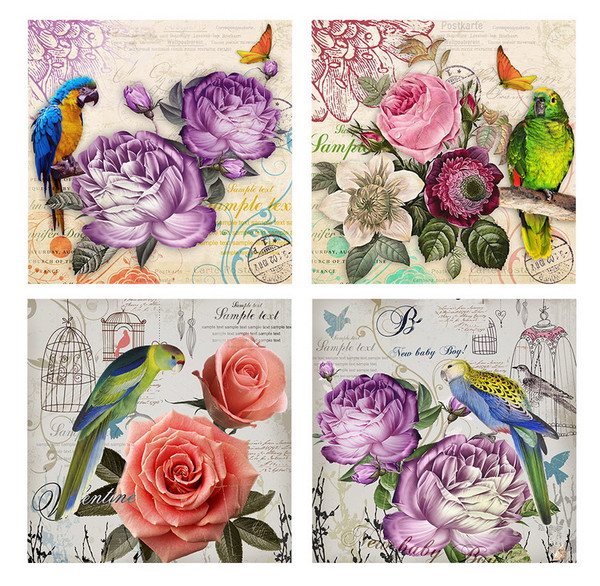 Floral And Parrot Coaster Set Of 4