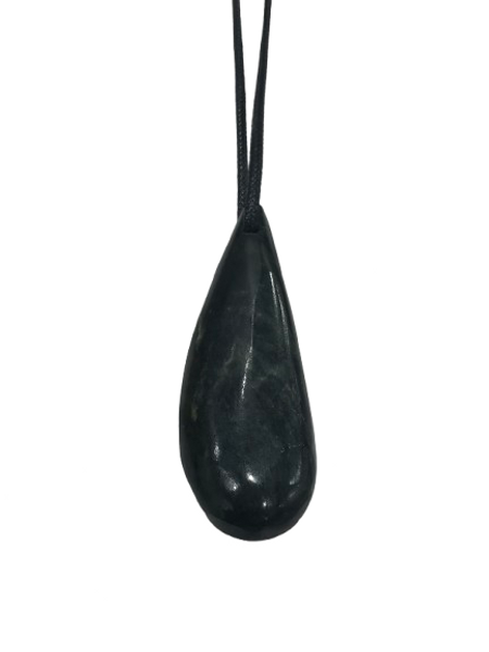 New Zealand greenstone teardrop pendant on black cord