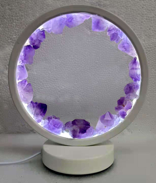 Natural Amethyst Crystal LED USB table lamp
