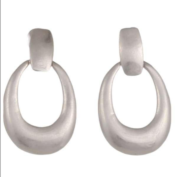 Hollow oval matt silver colour metal earrings on rectangular studs
