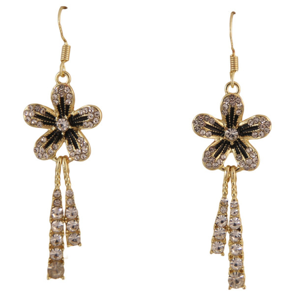 Diamante flower dangly earrings with tassels