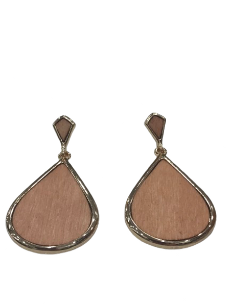 Wooden teardrop earrings with gold colour detail