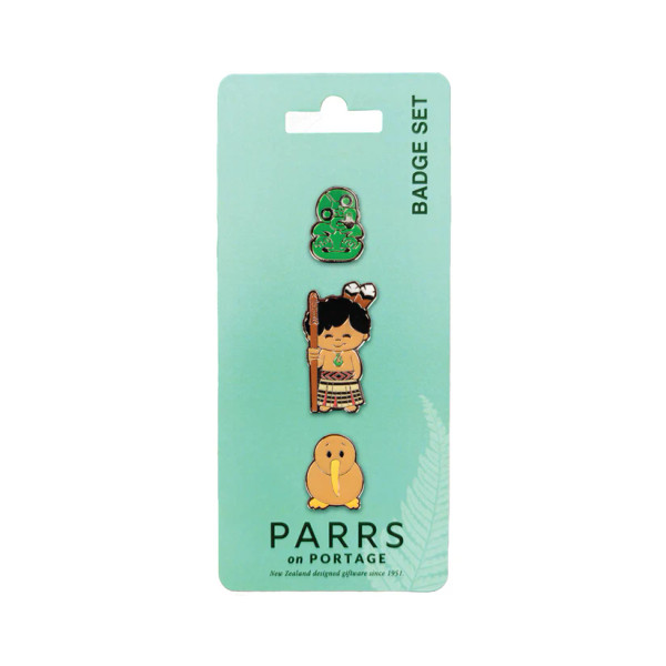 NZ Badge Set of 3 – Tiki, Māori Boy & Kiwi