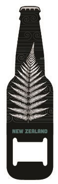 Black NZ silver fern magnetic bottle opener with koru-inspired pattern