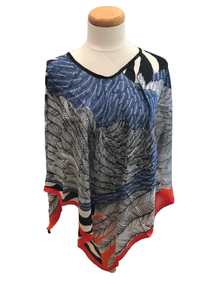 Summerweight poncho - feather and animal print design