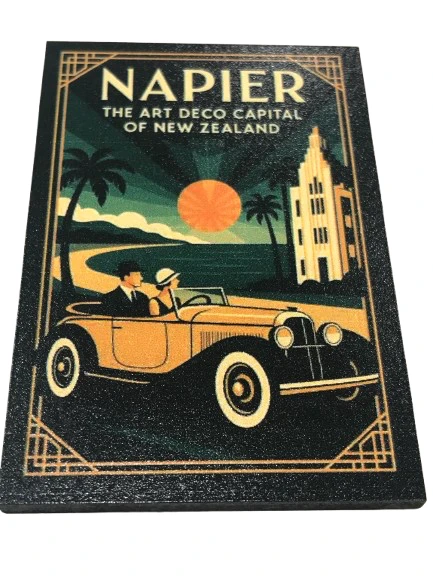 Napier Art Deco Fridge Magnet – Vintage Car & Sunshine