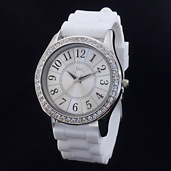 silver and diamante white watch