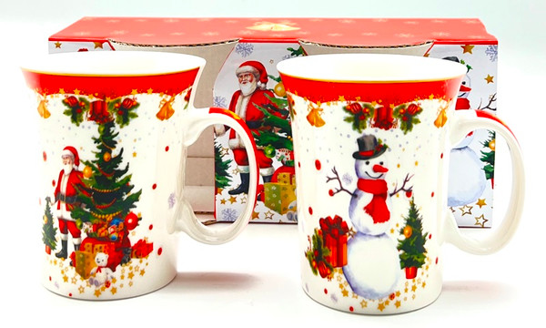 Christmas Mug Set Of 2 -Santa, Snowman And Tree