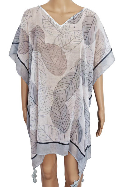 kaftan with grey-blue leaves design