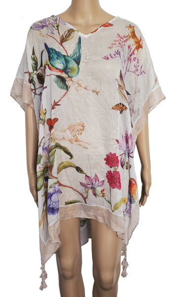 Kaftan with bird and fox design