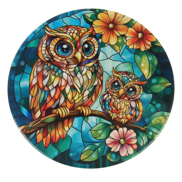 Round trivet with cork base - colourful owl design