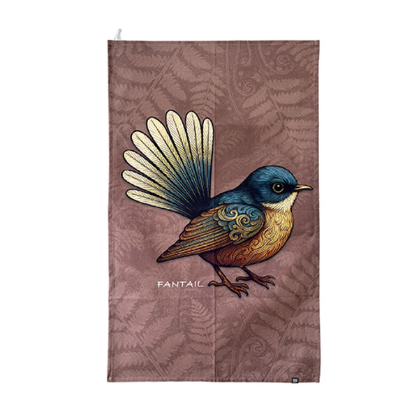 NZ Fantail (Piwakawaka) on 100% cotton tea towel