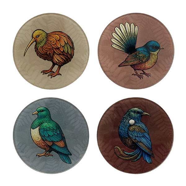 Glass Coaster Set Of New Zealand Birds Glass Coaster Set Of New Zealand Birds