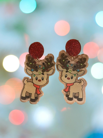 Christmas earrings - reindeer with lights in antlers