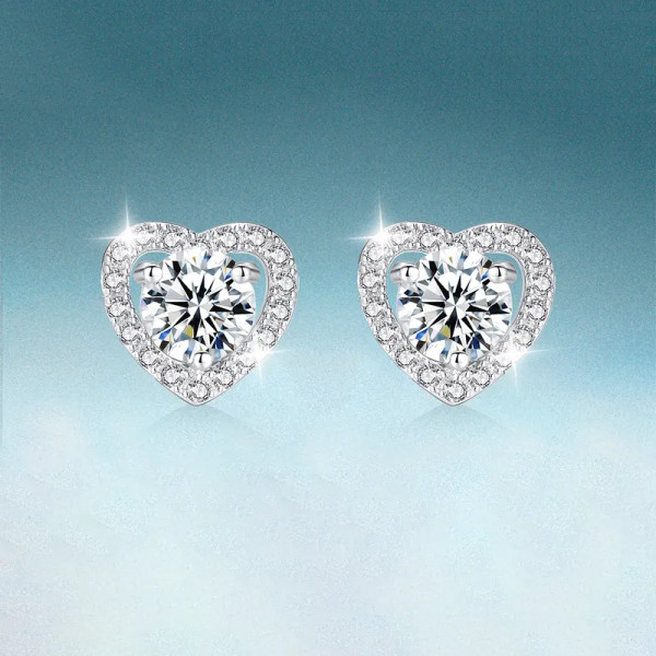 Moissonite heart earrings on studs