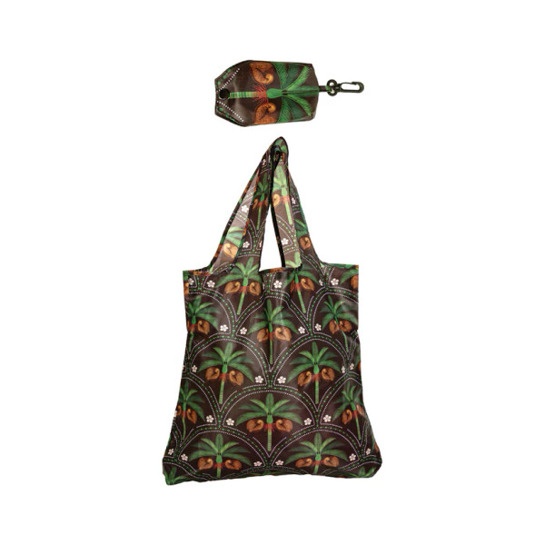 Folding Bag with Kiwi and Nikau design on black