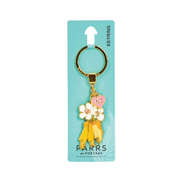 Metal Manuka & Kowhai Flowers Key Ring