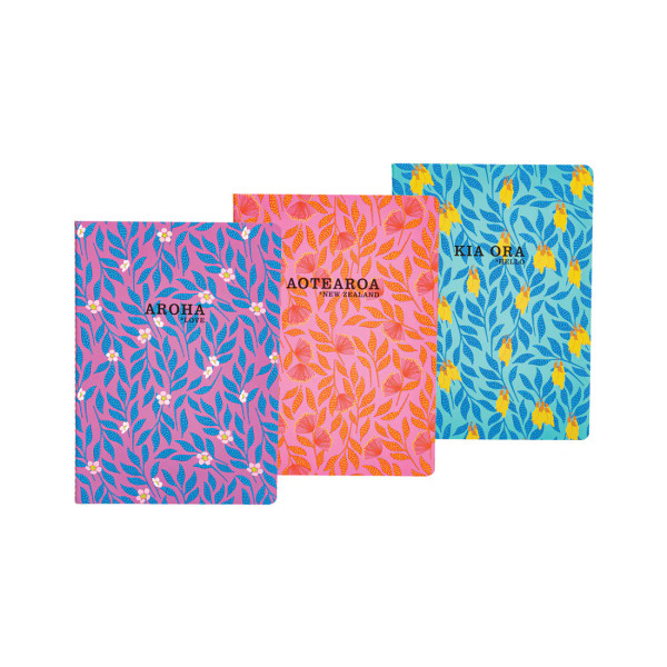Colourful Floral Soft Cover Notebooks - set of 3