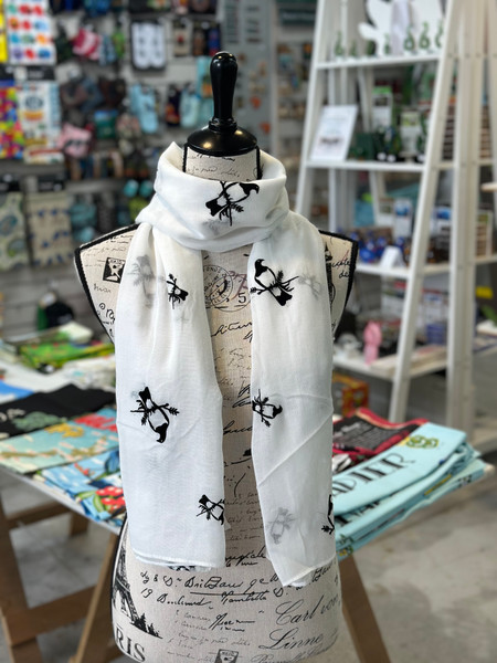 Black and White Wood Pigeon on White Scarf