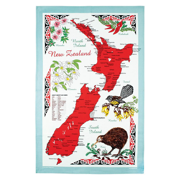 New Zealand Map Tea Towel 100% Cotton