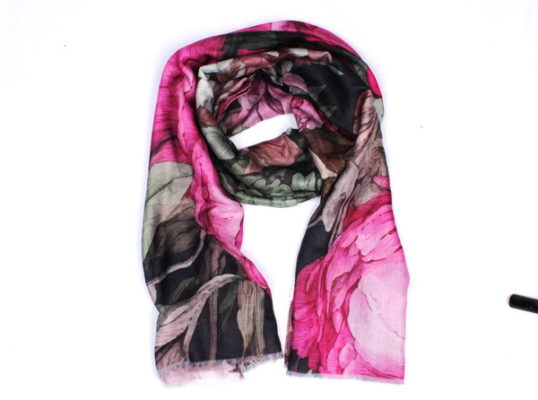 Floral scarf with lily and leaf design