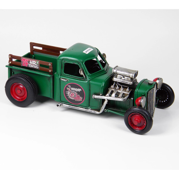 Retro style green metal Hot Rod Pick up