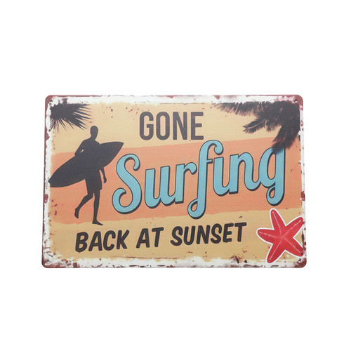 Retro Tin Sign- Gone Surfing Back At Sunset