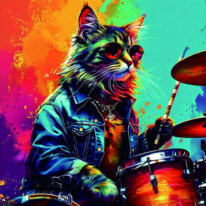 Framed PVC Pop Art Drummer Cat