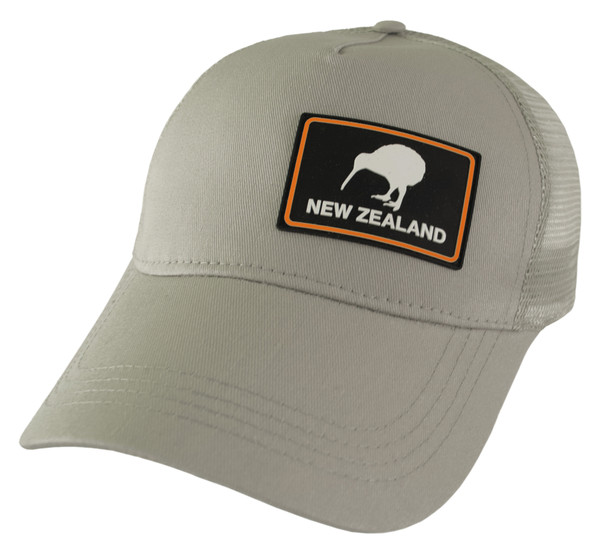 Grey New Zealand trucker cap with a kiwi badge patch