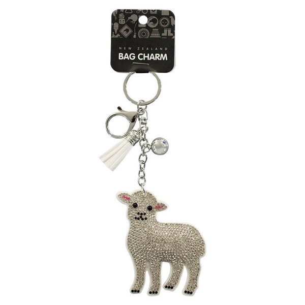 Bag charm with rhinestone sheep design