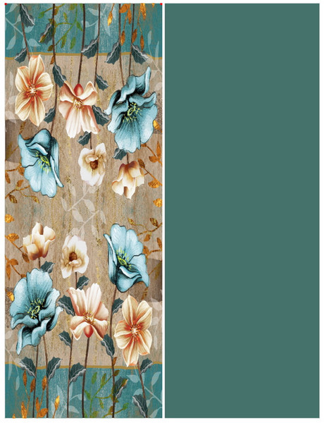 Warm scarf with beige and teal floral design