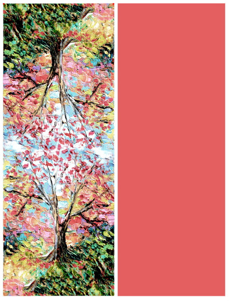 Warm scarf with trees and pink blossom