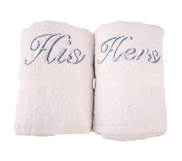 His and Hers Embroidered Bath Towel,white