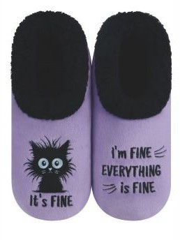 Purple I'm Fine Everything Is Fine Cat Slumbies Slippers – Cozy Non-Slip Slippers NZ
