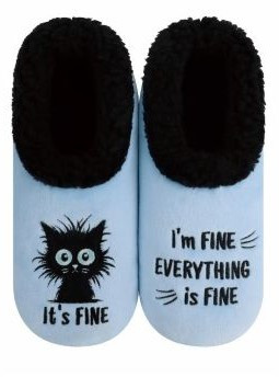 Blue I'm Fine Everything Is Fine Cat Slumbies Slippers – Cozy Non-Slip Slippers NZ