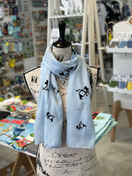 Blue NZ Scarf with NZ Native Wood Pigeon Design