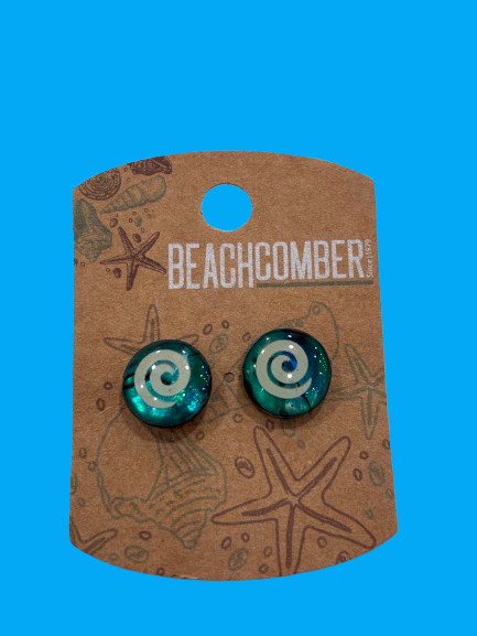 NZ paua shell and resin stud earrings - koru